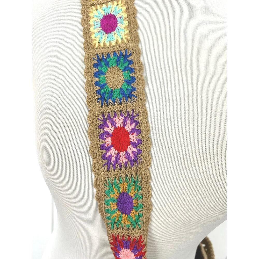 Boho Crochet Knit Crossbody Bag Granny Square Brown Festival Shoulder Purse - Picture 2 of 6